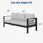 Kiss the Water Outdoor Couch Aluminum Patio Furniture Sofa, 3 Seat All-Weather - Image 2