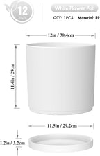 12 Inch Large Deep Flower Pots for Outdoor Indoor Plants, Cylinder Tall Plant - Image 2