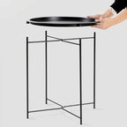 Garden 4 you End Table 2 PCS Metal Side Table Black Round Folding Tray Cyan - Image 8