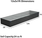 12x2x1ft Galvanized Raised Garden Bed, Outdoor Planter Box Metal Patio Kit - Image 2