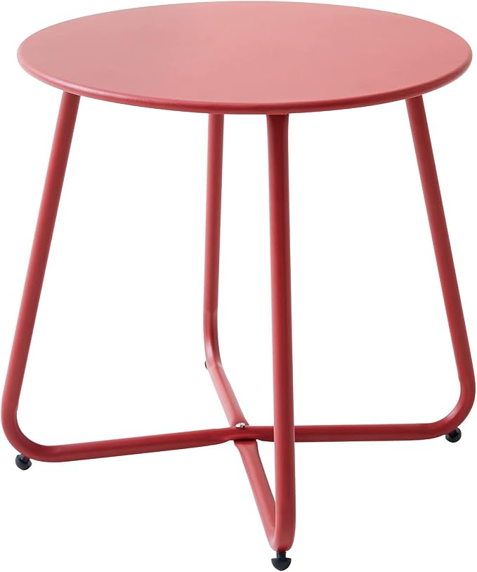 Patio Small Side Table Waterproof Round Metal Steel Weather Resistant Portable by Meluvici