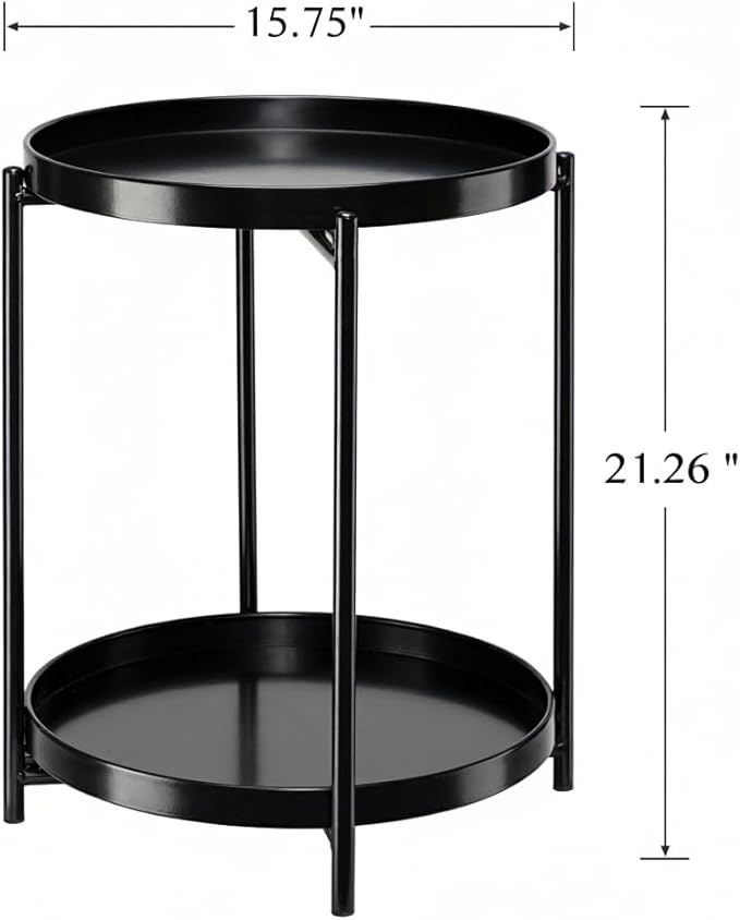 danpinera 2-Tier Round Side Table, Metal End Table - Image 3