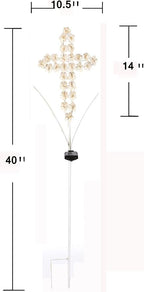 White Cross Garden Stake Solar Lights Metal Hydrangea Cross Stake Memorial Gift - Image 6