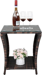 Wicker Rattan Side Table, Outdoor Square Rattan Coffee End Table - Image 8