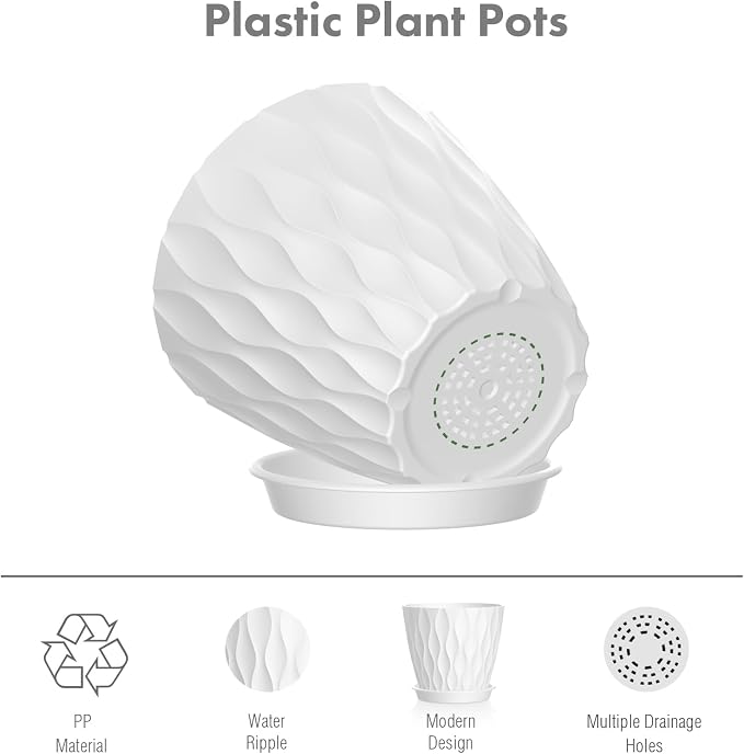 4 inch Small Plastic Nursery Pots, 5 Pack Water Ripples Plant Pots - Image 4