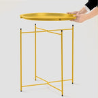 Garden 4 you End Table 2 PCS Metal Side Table Yellow Round Folding Tray Cyan - Image 8
