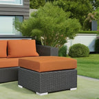 Modway Sojourn Wicker Rattan Outdoor Patio Sunbrella Fabric Ottoman in Canvas - Image 5