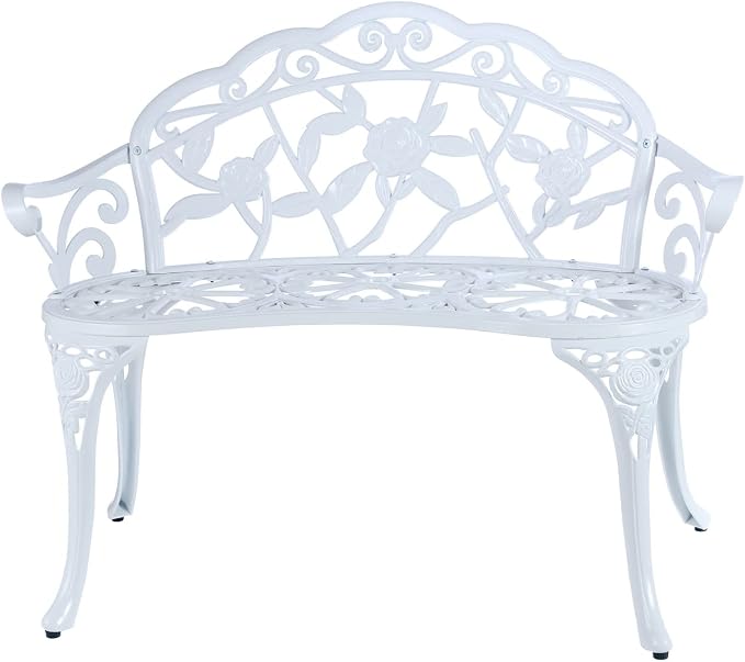 JARDIN DE CENTENNIAL Patio Garden Bench Metal Park Bench Cast Aluminum Outdoor by JARDINDECENTENNIAL