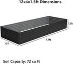 12x4x1.5ft Galvanized Raised Garden Bed, Outdoor Planter Box Metal Patio Kit - Image 2