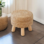 Round Ottoman Natural Seagrass Footstool, Round Footstool - Image 5