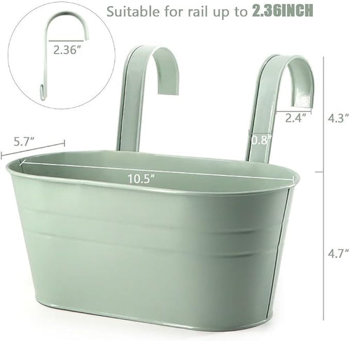 3 Pack Metal Railing Planters, 10.5" Oval Hanging Flower Pots - Image 2