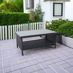 Outdoor Wicker Coffee Table Patio Furniture Garden Rattan 2-Layer Glass Table - Image 5