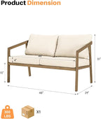 Teak Outdoor Patio Loveseat, Never-Rust Aluminum Outdoor Loveseat Couch - Image 3