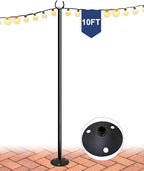 10FT String Light Pole for The Outdoor, Heavy Duty Metal Lighting Stand Pole by Eazielife