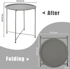 Garden 4 you Folding Tray Metal Side Table 2PC Grey Round End Table Cyan Sofa - Image 3
