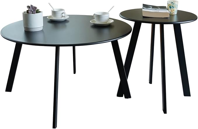 Outdoor Patio Coffee Table Set of 2, Weather Resistant End Table, Round Nesting by Meluvici