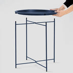 Garden 4 you End Table 2 PCS Metal Side Table Dark Blue Round Folding Tray Cyan - Image 6
