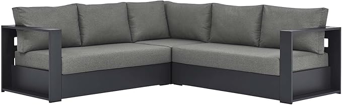Modway Tahoe Aluminum 3-Piece Outdoor Patio Furniture Gray Charcoal, Modular - Image 4