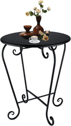 Small Patio Side Table, Round Metal Side Table, Weather Resistant Anti-Rust by Wtiujhg