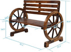 Outvita Wooden Garden Bench, Outdoor Rustic Wagon Wheel Bench - Image 3