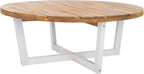 SAFAVIEH Outdoor Collection Leo Natural/White Solid Wood Round Coffee Table - Image 4