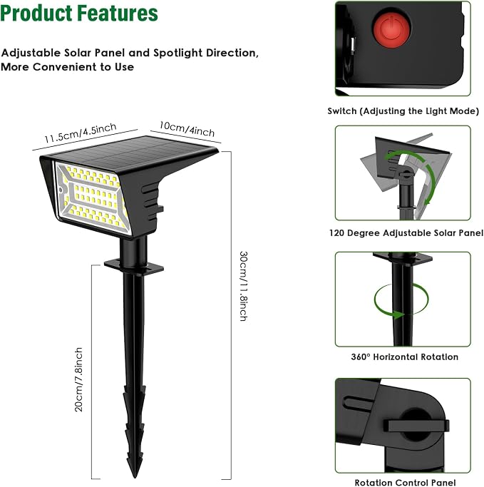Solar Spot Lights Outdoor with 60 LED & Auto On/Off, 4 Pack Solar Lights - Image 7