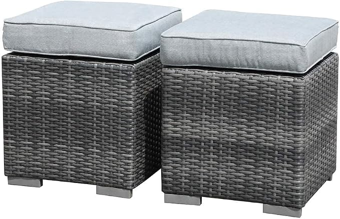 Patiorama 2 Pieces Assembled Outdoor Patio Ottoman, Indoor Outdoor All-Weather by Patiorama