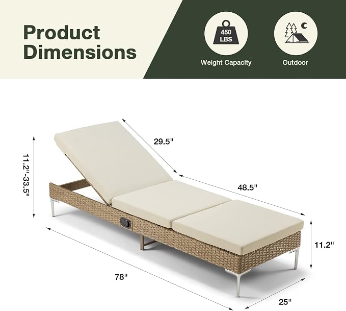 HOMREST Outdoor Chaise Lounge Chair Set of 6, Patio Wicker Lounge Chair - Image 3