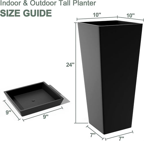 24" Set of 2 Tall Black Planters - Image 2