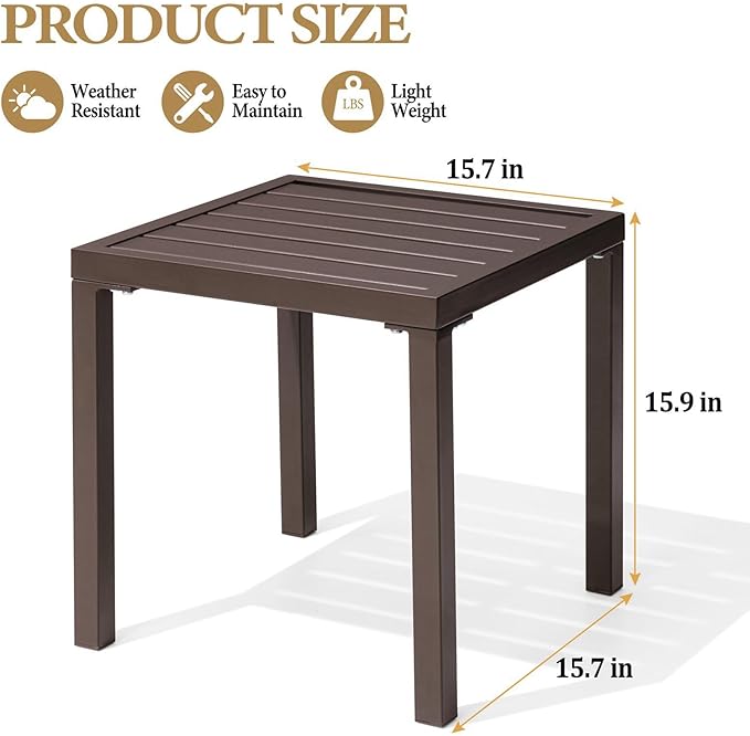 Crestlive Products Outdoor Side Table, Small Square Metal End Table Easy - Image 3