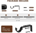 Matte Black Curtain Rod Itself is 30-144 inch 2 Pack, Fit 30 to 142, 66 to 120 - Image 2