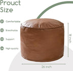 HIGOGOGO Round Stuffed Pouf Ottoman, Pu Leather Poufs - Image 2