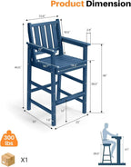 Adirondack Bar Chair Set of 2, HDPE Tall Adirondack Chairs Bar Stools - Image 4