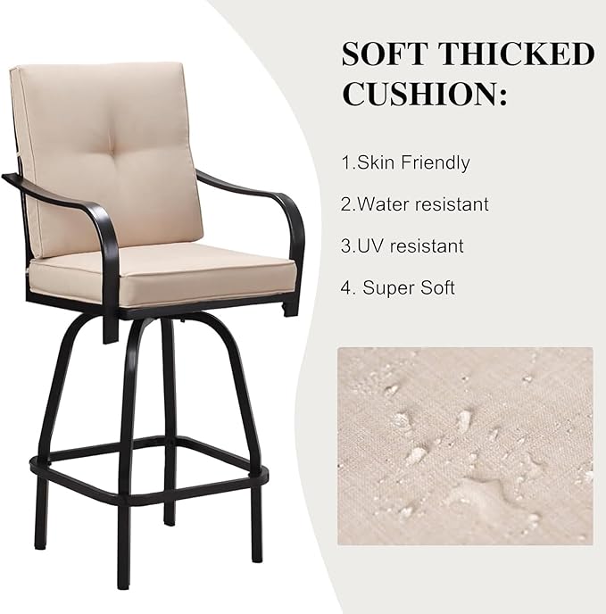 Patio Swivel Bar Stools, Outdoor Bar Height Swivel Chairs Set of 6 - Image 5