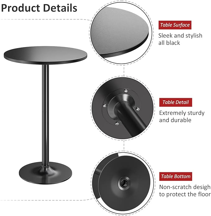 Furmax Bistro Pub Table 2 Pack Round Bar Height Cocktail Table Metal Base MDF - Image 6