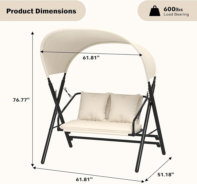 AECOJOY 2 Seat Outdoor Patio Swing Chair - Image 6