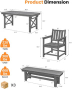 HDPE Outdoor Dining Set of 6, Patio Dining Table Set - Image 3
