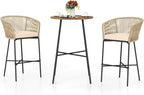 Tangkula 3 Pieces Rope Woven Patio Bar Set, Outdoor High Table and Chairs Set by TANGKULA