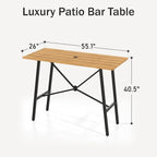 PHI VILLA Bar Height Patio Dining Table, Rectangle Steel Slatted Bar Dining - Image 7