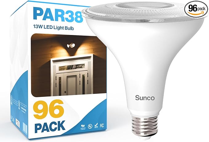 Sunco 96 Pack Outdoor Flood Light Bulb LED PAR38, Exterior Spotlight Bulbs by SuncoLighting