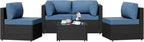 Shintenchi 5 Pieces Outdoor Patio Sectional Sofa Couch, PE Wicker Furniture Sets - Image 7