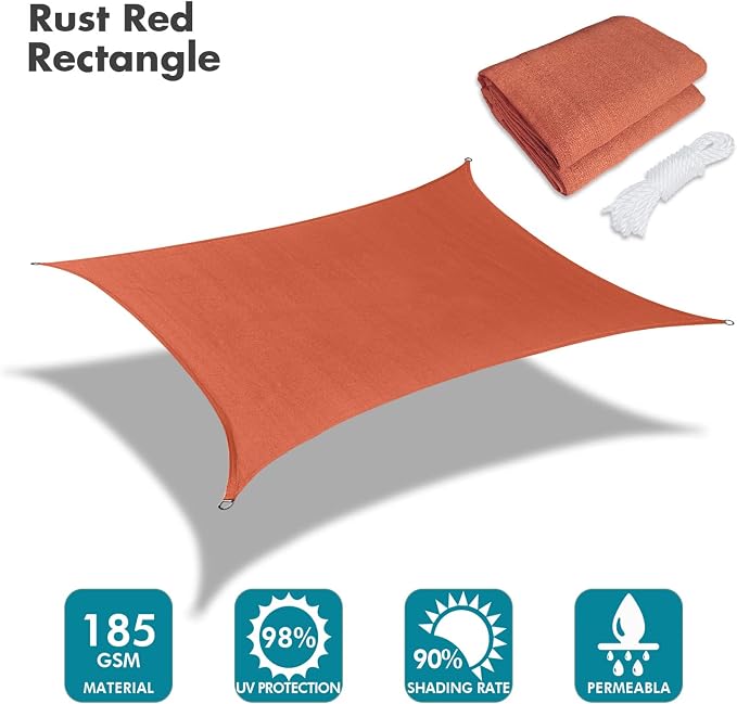 KANAGAWA 20'X22' Rust Red Custom Size Sun Shade Sail Rectangle UV Block Canopy - Image 2