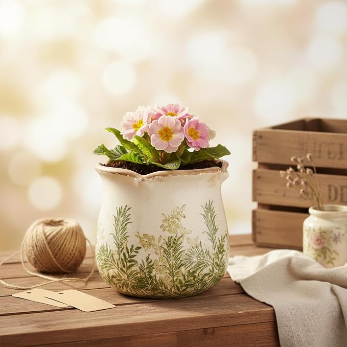 Cottagecore Ceramic Vase and Planter, 6 Inch Flower Pot - Image 2