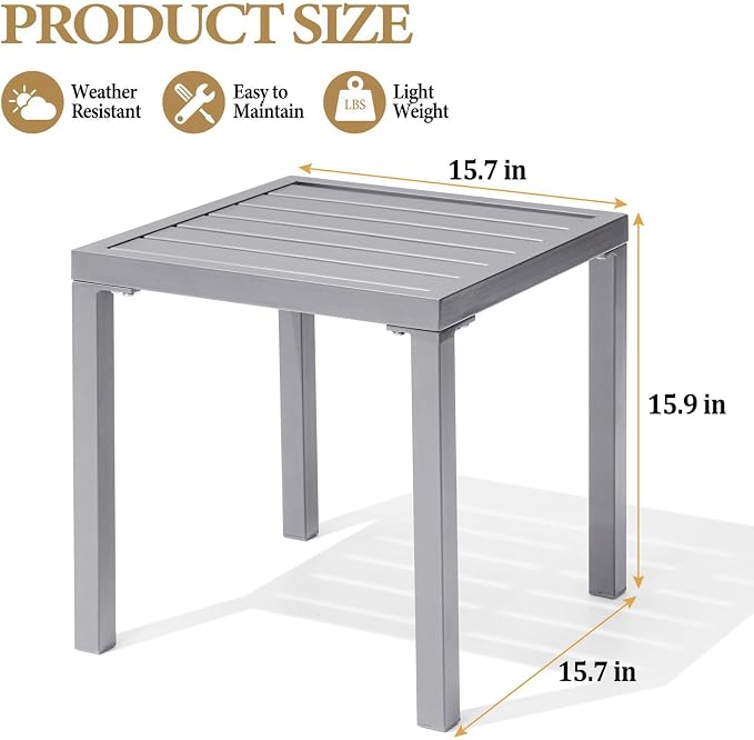 Crestlive Products Outdoor Side Table Set of 2, Small Square Metal End Table - Image 3