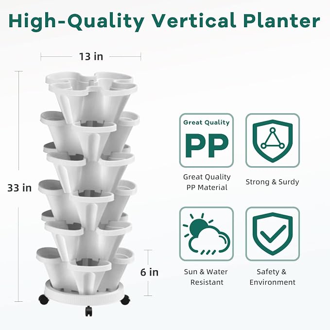 6 Tiered Strawberry Vertical Planters 2 Pack, Stacking Tower Garden - Image 2