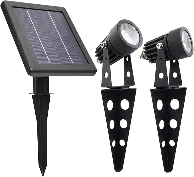 Mini 50X Twin Solar-Powered Flag Pole Light Cast Aluminium Cool White LED by SolarLightMart