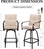 Patio Swivel Bar Stools, Outdoor Bar Height Swivel Chairs Set of 2 - Image 2