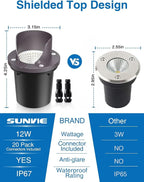 SUNVIE 12 Pack Low Voltage Landscape Lighting 12W LED Outdoor In-Ground - Image 2