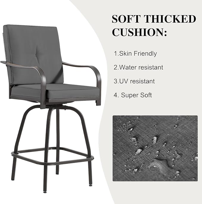 Patio Swivel Bar Stools, Outdoor Bar Height Swivel Chairs Set of 6 - Image 5