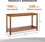 VINGLI 49in Solid Wood Outdoor Console Table, 2-Shelf Wooden Outdoor Accent - Image 3